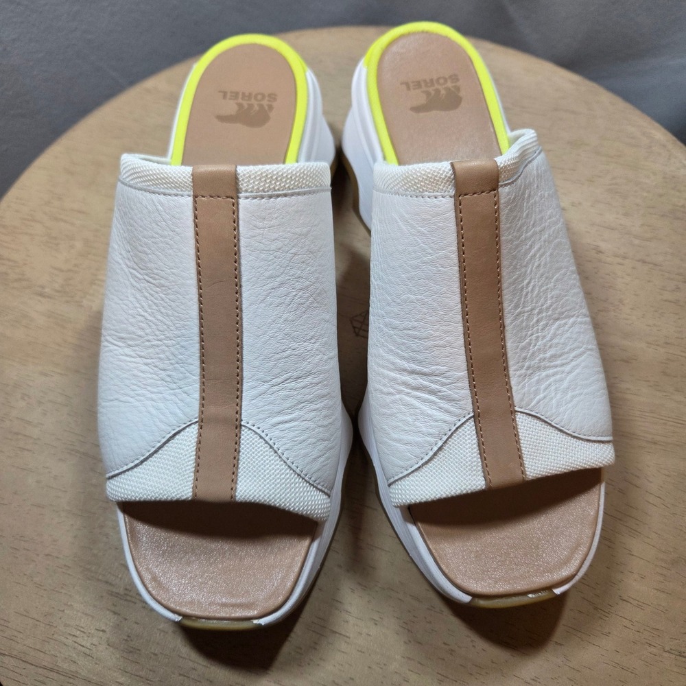 Sorel Kinetic Impact Mule Sea Salt White Tan Platform Sandals Womens 10.5